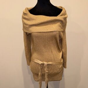 Elegant Gold Sparkly Off-Shoulder Sweater sz L